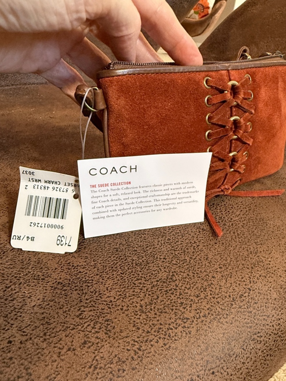 VINTAGE COACH WRISTLET LACED CORSET BRASS CHARM TASSEL RARE Y2K RUST SUEDE NWT - Picture 12 of 16